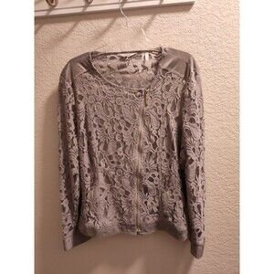 Free People Nightingales Lace Zippered Blouse Jacket Grey Silver Size US 20